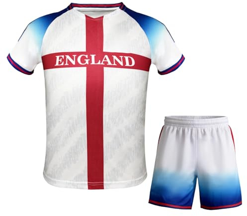 England Youth Football Jersey Kit Boys Girls Fans Soccer Shirt Shorts Set Outdoor Sports Training Activewear White M