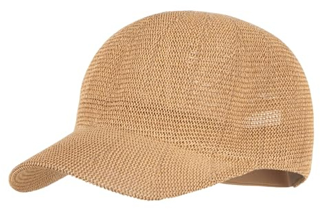 Aisi Cappello da baseball in paglia di carta estiva da donna e da uomo, alla moda, con visiera in tessuto, cappello da sole, cappello da viaggio, sport, cachi, Taglia unica