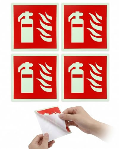 YIPFEN 4 unidades Señal autoadhesiva de extintor, PVC luminiscente Pegatina de extintor, Cartel de extintor para casa, oficina, hospital (4x4 pulgadas)