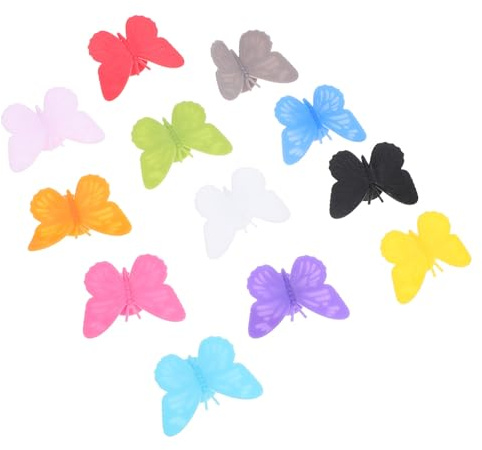 GOOHOCHY Marcatori per Bicchieri con Ventosa in Silicone 12 Pezzi a Forma di Farfalla, Identificatori Riutilizzabili Facili da Attaccare Colore Casuale per Vino per Feste e