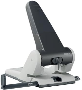 Leitz Extrastarker Registratur-Locher, Für 65 Blatt, Großer leistungsstarker Locher für müheloses Lochen im Büro, Aus Aluminiumdruckguss, recycelte Kunststoffteile, 100% recycelbar, Schwarz, 51800095