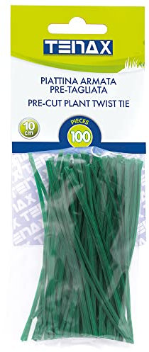 TENAX Liens en Plastique Armés et Prédécoupés, 10 cm, Couleur Verte, Paquet de 100 pièces, Fil en Acier Recouvert de PVC pour Ligatures, Plantes et Fleurs, Fermetures de Sacs et Paquets
