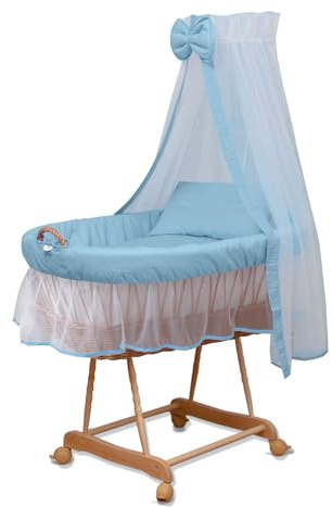 waldin Stubenwagen-Set mit Ausstattung,XXL,Bollerwagen,komplett,9 Modelle wählbar,blau/weiß