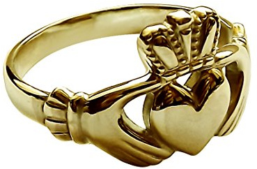 9 karat gult guld Claddagh-ring 11,8 mm damer irländsk tillverkad storlek I till T tillgänglig, Gult guld