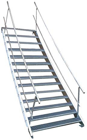 14 Stufen Stahltreppe mit beidseitigem Geländer/Breite 60cm Geschosshöhe 210-280cm / Robuste Außentreppe/Wangentreppe/Stabile Industrietreppe für den Außenbereich/Inklusive Zubehör