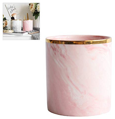 Comtervi Nordic Keramik Marmor Aufbewahrungseimer Make-up Pinsel Aufbewahrungsrohr Desktop Schreibwaren Stifthalter Haushalt Dekoration (Rosa)