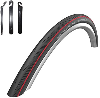 1 x Schwalbe Lugano 2 28 Rennradreifen Schwarz roter Streifen 700 x 25C (25-622) inkl. 3 Reifenheber