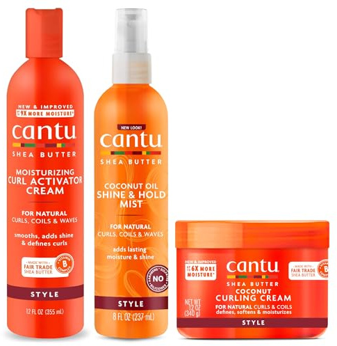 CANTU Moisturizing Curl Activator Cream 355ml, Coconut Oil Shine & Hold Mist 237ml, Coconut Curling Cream 340g TRIO BUNDLE - Moisturizes, Softens, Adds Shine - Curl, Curls, Frizz - Hair Care Bundle