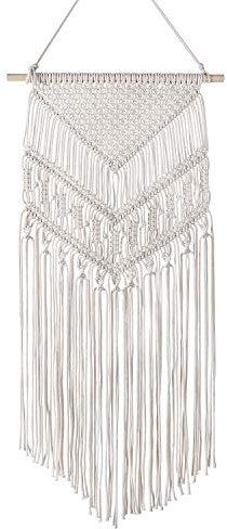 Flexzion Tenture Murale macramé tissé Main (Rideau en Coton Blanc 84cm) - Tapisserie bannière Art bohème décoration Murale pour bohémien Maison Chambre Salon Rideau Chambre bébé Hippie Rustique