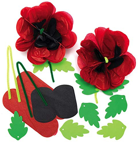 Baker Ross AX216 Seidenpapier-Mohnblumen-Sets – 6 Stück, Bastelarbeiten für Kinder zum Remembrance Day