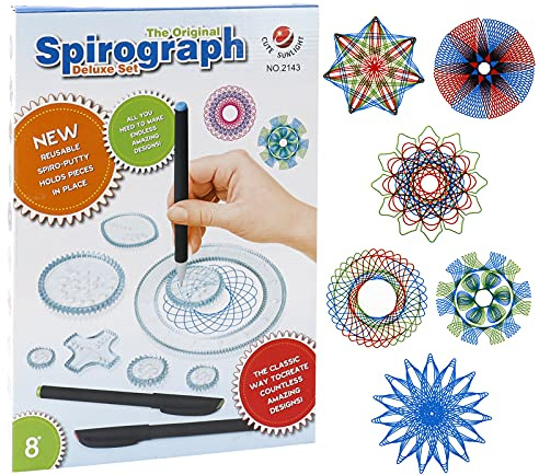Gobesty Spirograph, Spiral Designer Drawing Spielzeug Set Für Kinder Und Erwachsene, Spirograph Deluxe kit mit 22 Räder und 3 Stiften