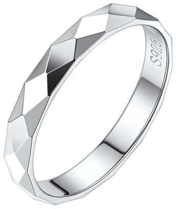 Silvora Damen Ring 925 Sterling Silber 3mm Dünne Ringe Memoire Hochzeitsringe Minimalist Einfach Facettiert Prisma Geschnitten Ring in Silber Ringgröße 49.3(15.7) für Gebustag Hochzeit