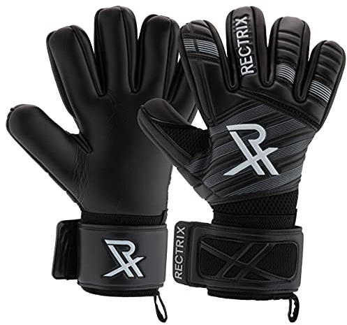 Rectrix 1.0 Målvaktshandskar (med gratis zip-fodral) – Negativ Cut – Junior & Seniorstorlekar – Proffsgrepp för Fotbollsmålvakter (Svart, 8)