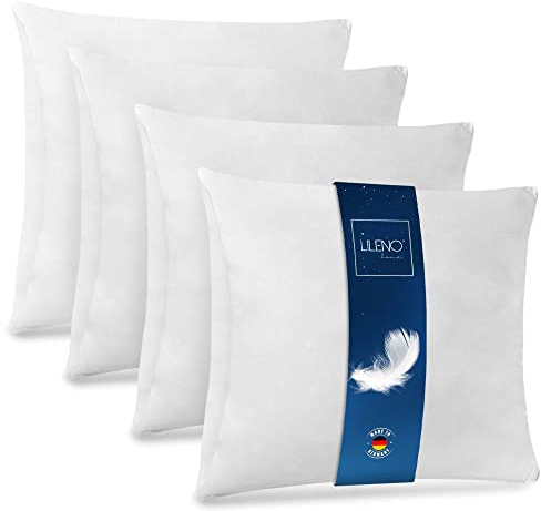 LILENO HOME Almohada de plumas de 60 x 60 cm [juego de 4] Cojín de 60 x 60 cm de plumas como almohada almohada y almohada de cama perfecto para alérgicos y niños relleno de muelles con 850 g cada uno