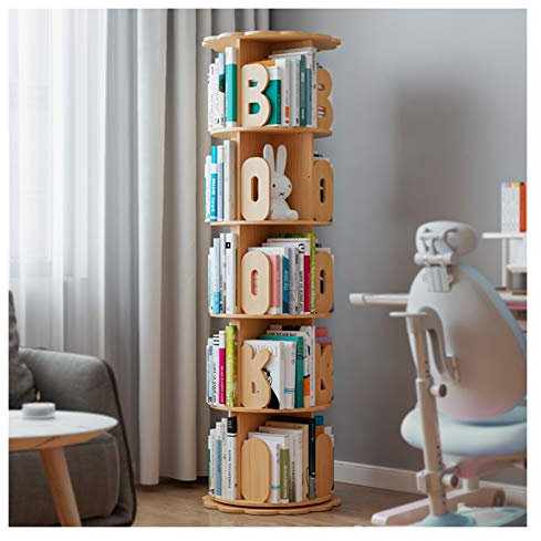 Bücherregal Raumteiler Kinderbücherregal aus Holz Um 360 ° drehbares Bücherregal Lagerregal Anzeigen-Regal for Kinder Home Office, natürliche Farbe Büroregal Aktenregal Ordnerregal (Size : 5 Tier)