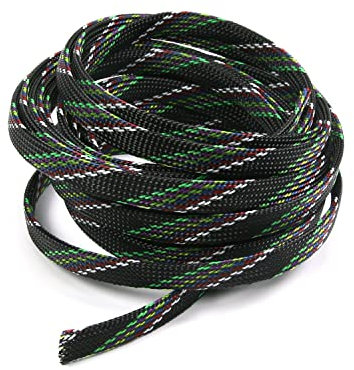 Aicosineg 16.4ft PET Flexible Braided Cable Sleeve 0.4inch Width Wire Loom Sleeving and Organizer Flexible Wire Mesh Sleeve Wrap Protector for TV Audio PC Cords from Pets Chewing Multicolor