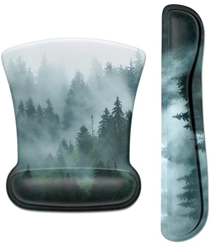 ITNRSIIET Tapis de souris de jeu avec support de poignet, support de poignet clavier et tapis de souris avec repose-poignet, base antidérapante en polyuréthane, forêt