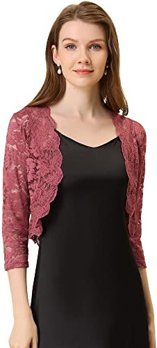 Allegra K Elegant topp med 3/4 ärmar i blommig spets för kvinnor, Dammig