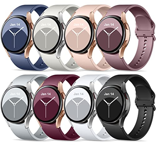 Upeak 8 Stück Silikon Armband für Samsung Galaxy Watch 7 6 5 4 40mm 44mm | Weich Original Armband für Galaxy Watch 6 4 Classic & 5 Pro, 20mm Sportarmband für Damen Herren, Morandi Farbe