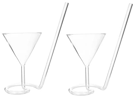 UPKOCH 2Er Set Borosilikatglas Weingläser Mit Spiralstrohhalm Spülmaschinenfeste Rotwein- Und Cocktailgläser Für Zuhause Und Party