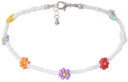 Stfery Halskette Mädchen, Halskette Damen Perlen Bunt Plastic Blumenkette Frauen 37CM Geschenk Beste Freundin
