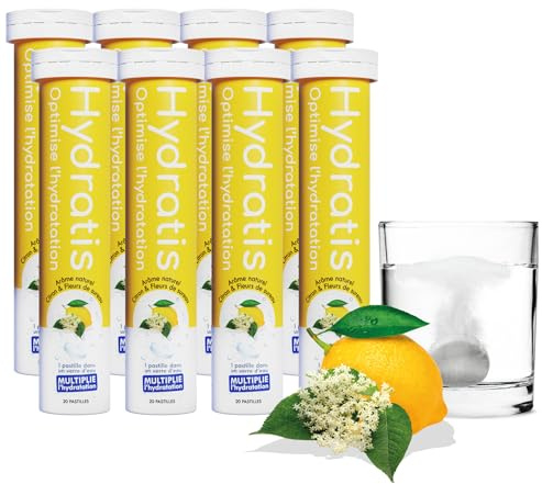 HYDRATIS - Pastilles Hydratation Electrolytes - Citron/Fleur de Sureau - Améliore l'Hydratation et Favorise l'Énergie - Formule Isotonique - Sport. Récupération. Bien-être - 8 tubes (160 Pastilles)