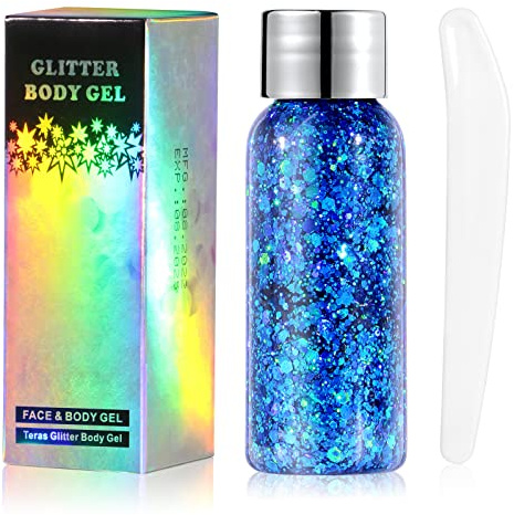 URAQT Body Glitter Gel, Chunky Glitter Gel, Body Lotion Glitzer,Blau