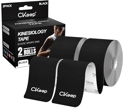 CKeep Kinesiology Tape, Uncut 2 Rolls, Original Cotton Elastic Premium Athletic Tape,Latex Free Hypoallergenic, 2inch x 16ft, Black