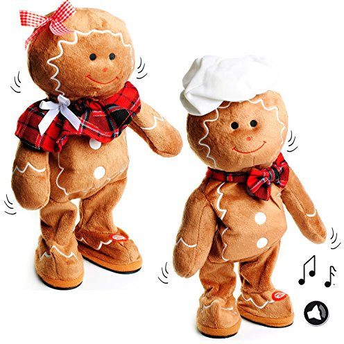alles-meine.de GmbH 1 Stück XL - singender & Tanzender - Pfefferkuchen/Lebkuchen - I Wish You a Merry Christmas - Plüschtier mit Sound & Bewegung - 40 cm - Weihnachten - ..
