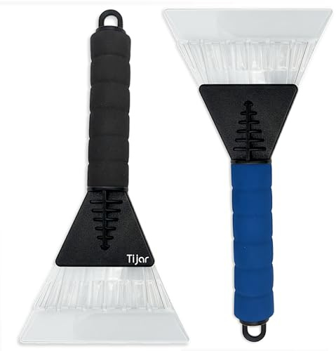 TIJAR® Heavy Duty Ice Scraper for Car Windscreens – Dual Frost & Snow Remover with Soft Foam Grip Handle – Durable Winter Tool for Cars, Vans & Vehicles - PACK OF 2