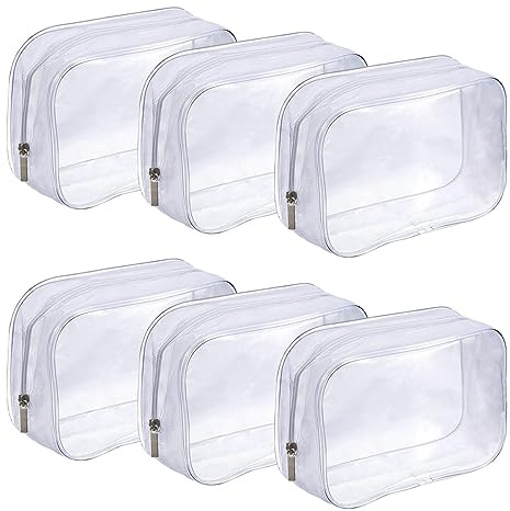 Transparent necessär för flygplan, 6 st genomskinlig väska, flygplanspåse, transparent PVC-väska, Genomskinlig vit, 19x14x6cm, funktionell transparent