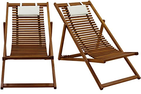Miliboo Sonnenliege aus Massivholz mit weißem Stoffkissen (2er-Set) MOONA