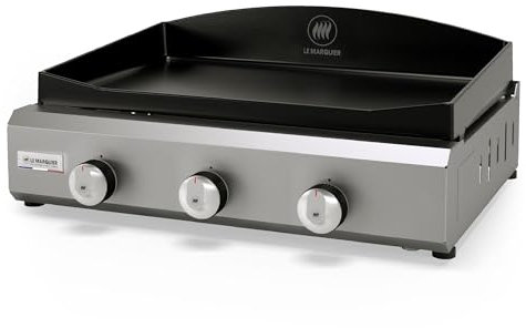 LE MARQUIER - Plancha Amalia Inox - Gas 360 - Placa de hierro fundido esmaltado 60 x 40 cm - 3 quemadores - Fabricado en Francia - Inox
