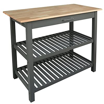 Casual Home Kitchen Island with Solid American Hardwood Top, Slate Gray, 40 W (373-932)