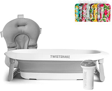 Twistshake Kit de Baño para Bebé - Set de 4 | Bañera Plegable + Cojín + Jarra de Baño + 8x Bolsas Reutilizables de Comida de 220ml| Ligero - Portátil - Fácil de Limpiar |Diseño Ergonómico| Sin BPA/BPS