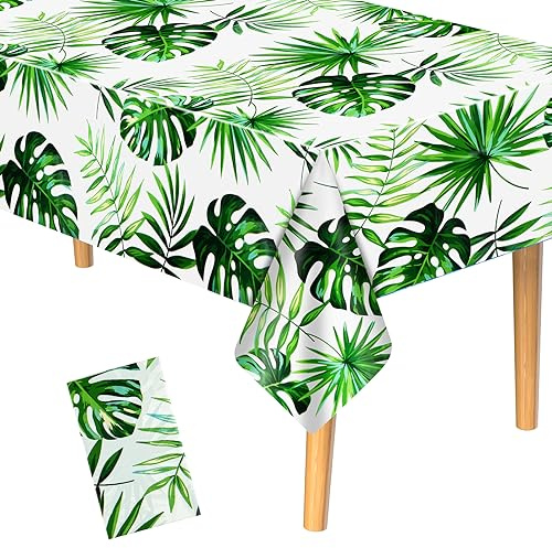PLULON Hawaiianische Luau-Tischdecke, Palmenblätter, Kunststoff-Tischdecke für Sommer, Pool, Strand, Tropische Kindergeburtstage, Partyzubehör, Hochzeit, Picknick, Zuhause, Esstischdekorationen