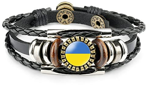 Perlenarmband Mit Nationalflagge Der Ukraine – Männer Und Frauen,Mehrschichtiges Geflochtenes Lederarmband Mit Glascabochon,Charm,Patriotisches Armband Für Schmuck,Geschenke,Unisex-Flaggenarmbände