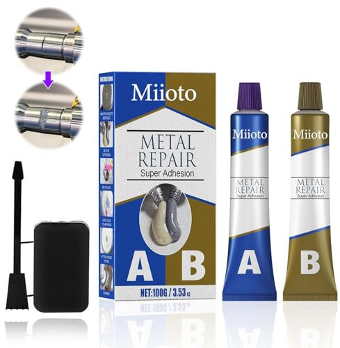 Miioto Agente de Reparación para Metal y Pegamento Industrial A&B con Resistencia al Calor, Soldadura en Frío para PVC (50G+50G)