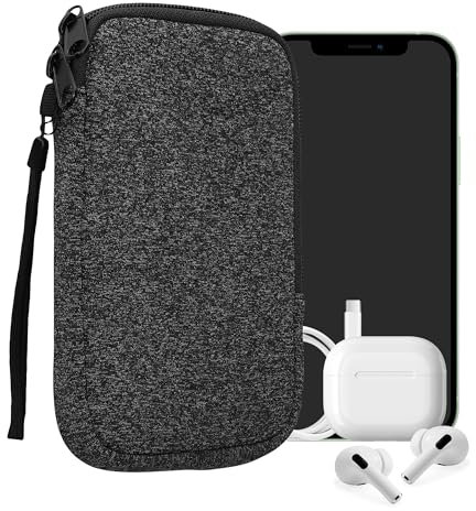 kwmobile Handytasche für Smartphones L - 6,5 - Neopren Handy Hülle Anthrazit Weiß - Handy Tasche 16,5 x 8,9 cm Innenmaße