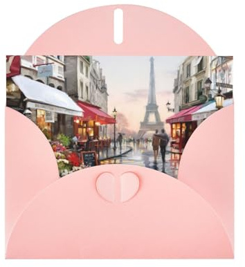 YYHHAOFA Rosa Ölgemälde Paris Straßenszene Eiffelturm Perle Papier Urlaub Karte Grußkarte Geeignet Für Weihnachten, Party Einladungen