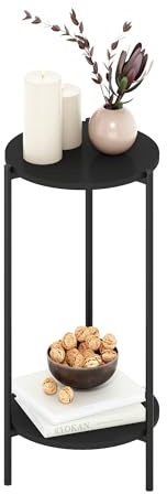 Furinno Besi Table d'appoint Ronde Moderne à 2 Niveaux avec Pieds en métal Robustes, Americano