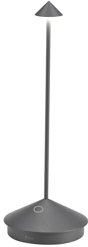 Zafferano, Pina, Lampada da Tavolo Ricaricabile e Senza Fili con Controllo Touch, Utilizzabile anche come Lampada da Esterni, Dimmer, 2200-3000 K, Altezza 29 cm, Colore Grigio Scuro