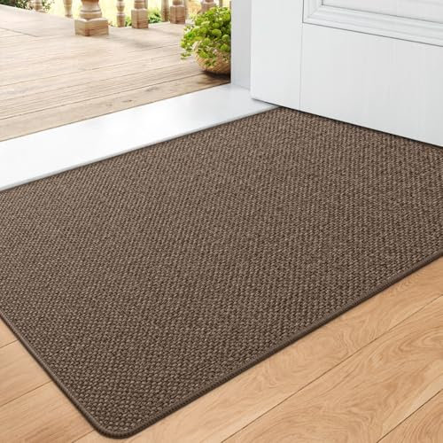 DEXI Fußmatte Innen 44 x 75cm, rutschfest Schmutzfangmatte, waschbar Fussmatte, Dünne Eingangstürmatte, Strapazierfähige Türmatte für Innenbereich, Braun
