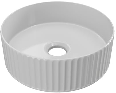 Vente-unique - Vasque à poser en céramique striée ronde - Blanc brillant - 36 cm - PEDARA