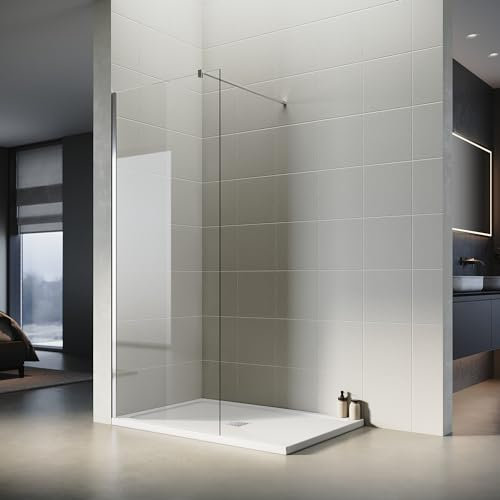 SONNI Duschwand Glas 100 x 200 cm Walk In Dusche-inklusive 120 x 80 cm Quadratische Duschtasse und Ablaufgarnitur-8 mm NANO Glas Duschtrennwand Glas