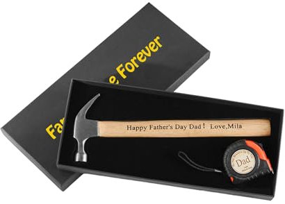Ensemble de marteau à mesurer en bois personnalisé pour papa | Mètre ruban unique | Poignée en bois Happy Father's Day | Ruban de mesure de taille | Ensemble d'outils de fête des pères pour homme