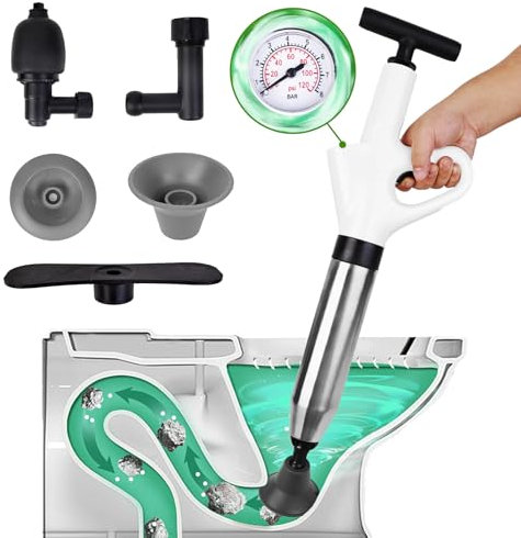 Toilet Plunger,Drain Clog Remover Tools,High-Pressure Air Drain Blaster Gun with Real-Time Barometer,Plumbing Tools,Snake Drain Clog Remover,Plungers for Toilet Floor,Sink,Bathroom,Kitchen Clogged