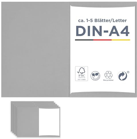 5 x Urkundenmappe für A4 grau, FSC® MIX 70%, hochwertige, stabile Dokumentenmappe 320g/m² Karton, Made in Germany, Kondolenzmappe, Zeugnismappe, Zertifikate, Auszeichnungen, vom Hersteller Werbegrün
