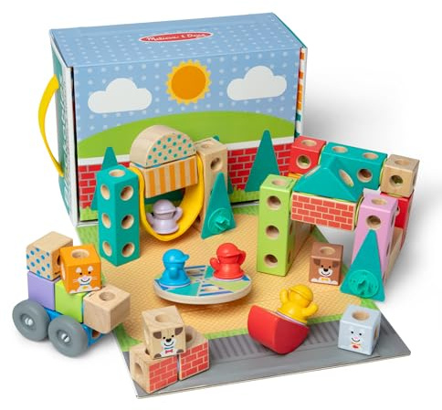 Melissa & Doug Blockables Town Snap and Play – Educational Toy Set for Children | Wooden Building Blocks | Age 2+ - FSC Certified