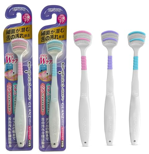 Tongue Cleaner for Adults, Double Plastic Strips Plus Soft bristles, Thin Scraper Brush Head Reduce Gagging, Oral Hygiene Products to Keep Bad Breath Away, Random Colours Tongue Scrubber from Japan